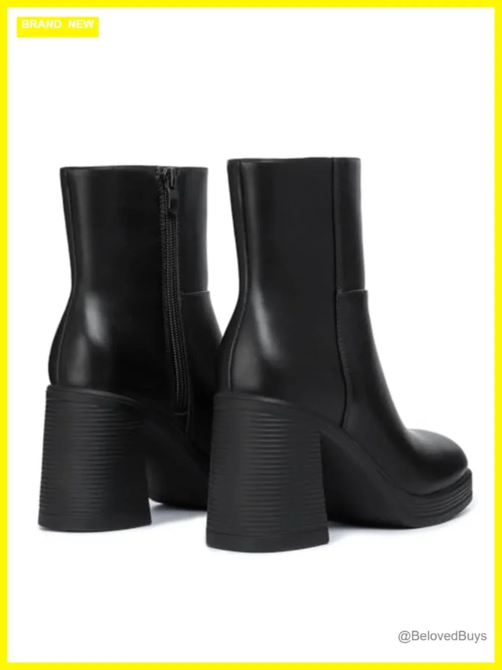 Platform Ankle Boots Chunky Block Heel Square Toe Booties